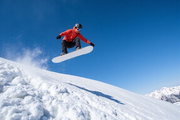 Snowboarder mid-air during a competition