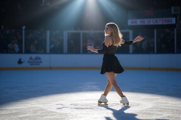 Young figure skater performing a spin on ice
