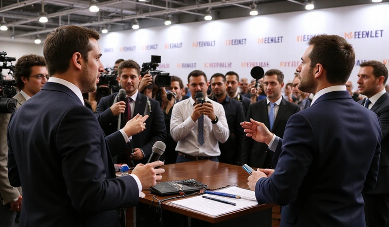 Journalists and photographers at a press conference