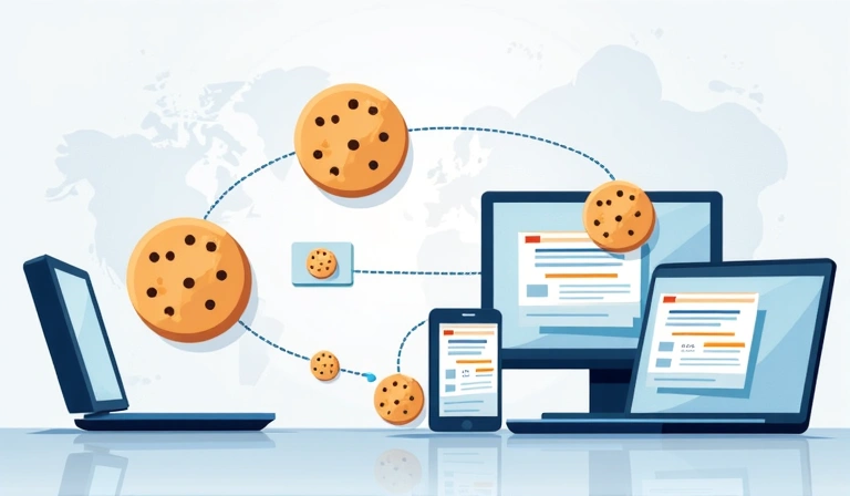 Illustration of digital cookies and data flow
