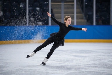 Figure skater in mid-jump