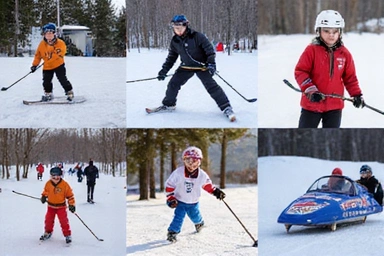 Multiple winter sports athletes in action