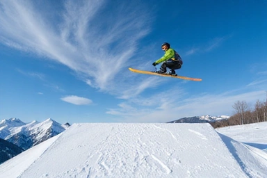Ski jumper mid-flight