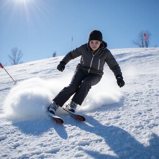 Young alpine skier racing