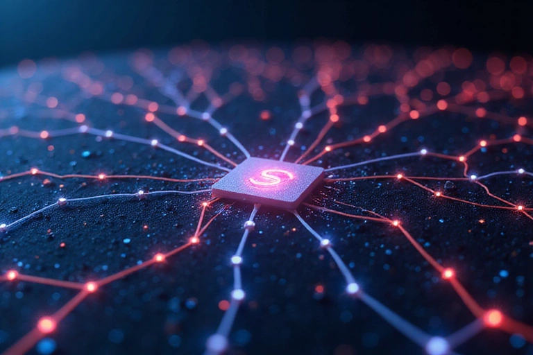 Digital connections and data flow, representing information sharing securely