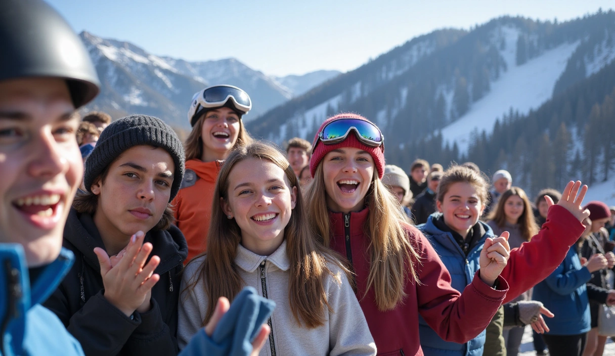 Excited crowd watching a winter sports event